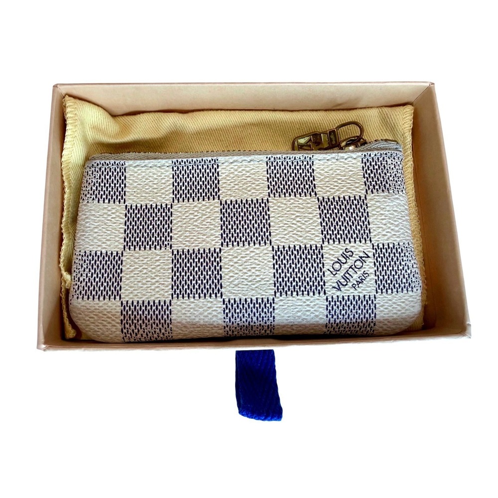 Louis Vuitton Damier Azur Canvas Key Pouch Coin Purse Chain Charm Holder - Picture 2 of 12